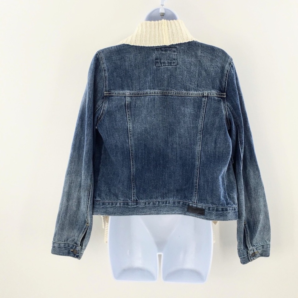 Abercrombie & Fitch Womens Denim Jacket Blue Jean Attached Sweater Scarf Sz M - Picture 5 of 11